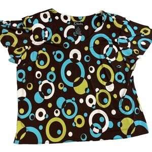 K Studio Womens Blouse‎ XL Brown Geometric Short Sleeve Casual Top